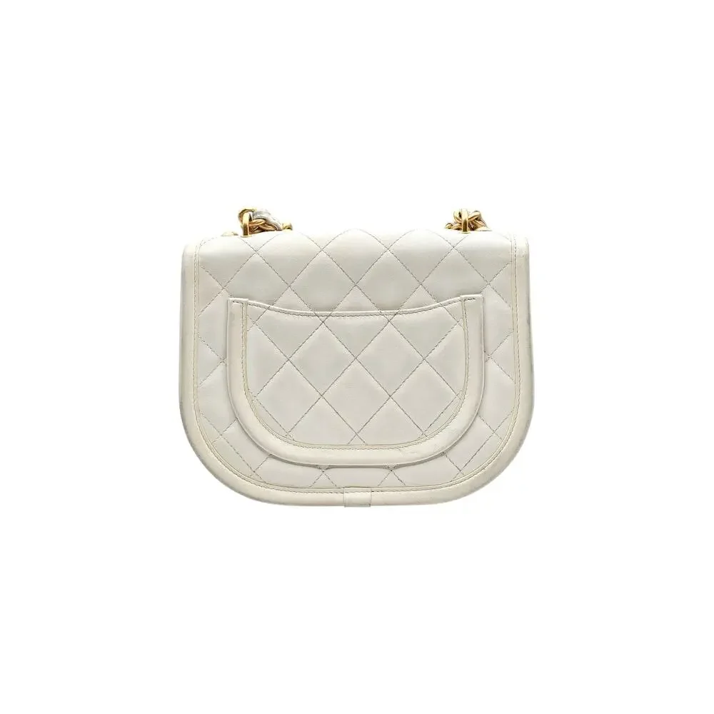 Chanel Quilted Messenger Crossbody Flap Bag White Lambskin Gold Hardware
